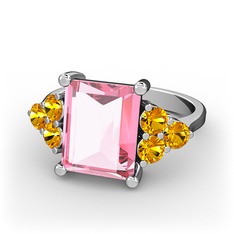 Areli Dikdörtgen Yüzük - Pembe kuvars ve sitrin 8 ayar beyaz altın yüzük #1iqca7x