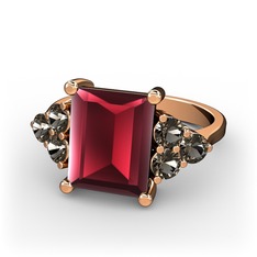 Areli Dikdörtgen Yüzük - Kök yakut ve dumanlı kuvars 8 ayar rose altın yüzük #1iztry1