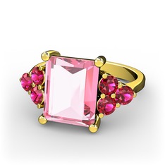Pembe kuvars ve rodolit garnet 925 ayar altın kaplama gümüş yüzük