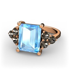 Areli Dikdörtgen Yüzük - Akuamarin ve dumanlı kuvars 14 ayar rose altın yüzük #1kob0wj