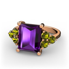 Areli Dikdörtgen Yüzük - Ametist ve peridot 8 ayar rose altın yüzük #1l1hyvo