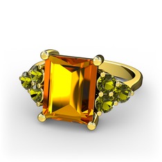 Areli Dikdörtgen Yüzük - Sitrin ve peridot 14 ayar altın yüzük #1l51841