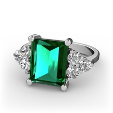 Areli Dikdörtgen Yüzük - Yeşil kuvars ve pırlanta 8 ayar beyaz altın yüzük (0.48 karat) #1luu1yc