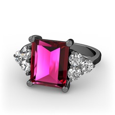 Areli Dikdörtgen Yüzük - Rodolit garnet ve pırlanta 925 ayar siyah rodyum kaplama gümüş yüzük (0.48 karat) #1lvofwg