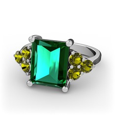 Areli Dikdörtgen Yüzük - Yeşil kuvars ve peridot 8 ayar beyaz altın yüzük #1mfl7gv