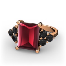 Areli Dikdörtgen Yüzük - Kök yakut ve siyah zirkon 14 ayar rose altın yüzük #1ml157w