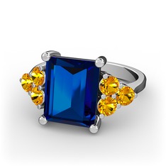 Areli Dikdörtgen Yüzük - Lab safir ve sitrin 18 ayar beyaz altın yüzük #1ndgc3r