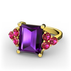 Areli Dikdörtgen Yüzük - Ametist ve rodolit garnet 18 ayar altın yüzük #1nwhwe8
