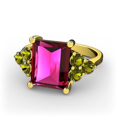 Areli Dikdörtgen Yüzük - Rodolit garnet ve peridot 18 ayar altın yüzük #1ok0jhu