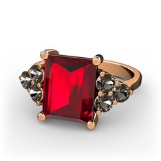 Garnet ve dumanlı kuvars 925 ayar rose altın kaplama gümüş yüzük