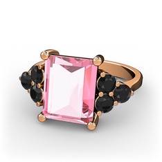 Pembe kuvars ve siyah zirkon 18 ayar rose altın yüzük