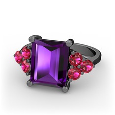 Areli Dikdörtgen Yüzük - Ametist ve rodolit garnet 925 ayar siyah rodyum kaplama gümüş yüzük #1pz58nt