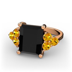 Areli Dikdörtgen Yüzük - Siyah zirkon ve sitrin 8 ayar rose altın yüzük #1q4x7oo