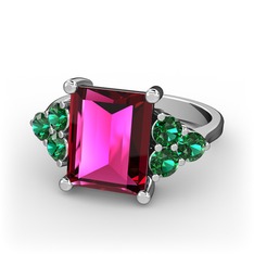 Rodolit garnet ve yeşil kuvars 8 ayar beyaz altın yüzük