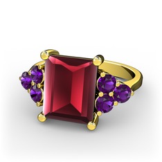 Areli Dikdörtgen Yüzük - Kök yakut ve ametist 18 ayar altın yüzük #1qzg8n7
