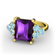 Areli Dikdörtgen Yüzük - Ametist ve akuamarin 18 ayar altın yüzük #1rgtw8m
