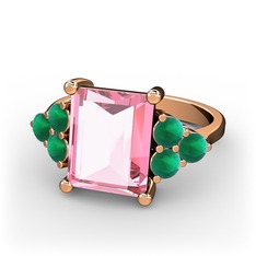 Areli Dikdörtgen Yüzük - Pembe kuvars ve kök zümrüt 14 ayar rose altın yüzük #1rjld4l
