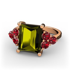 Areli Dikdörtgen Yüzük - Peridot ve garnet 18 ayar rose altın yüzük #1rn9ykv