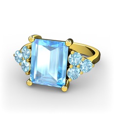 Areli Dikdörtgen Yüzük - Akuamarin 18 ayar altın yüzük #1sbr8ek