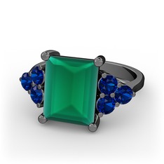 Areli Dikdörtgen Yüzük - Kök zümrüt ve lab safir 925 ayar siyah rodyum kaplama gümüş yüzük #1se1aek