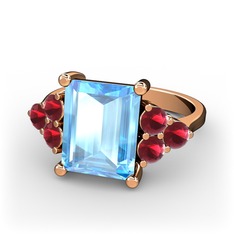 Areli Dikdörtgen Yüzük - Akuamarin ve kök yakut 14 ayar rose altın yüzük #1skiqq5