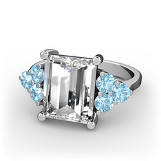 Areli Dikdörtgen Yüzük - Swarovski ve akuamarin 14 ayar beyaz altın yüzük #1suyp5s