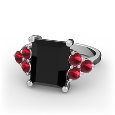 Areli Dikdörtgen Yüzük - Siyah zirkon ve kök yakut 18 ayar beyaz altın yüzük #1sy4fvz