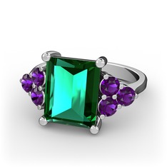 Areli Dikdörtgen Yüzük - Yeşil kuvars ve ametist 925 ayar gümüş yüzük #1t1fco2
