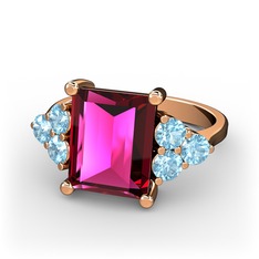 Rodolit garnet ve akuamarin 925 ayar rose altın kaplama gümüş yüzük