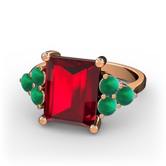 Garnet ve kök zümrüt 18 ayar rose altın yüzük