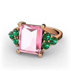 Pembe kuvars ve yeşil kuvars 925 ayar rose altın kaplama gümüş yüzük