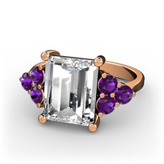 Swarovski ve ametist 925 ayar rose altın kaplama gümüş yüzük