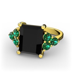 Areli Dikdörtgen Yüzük - Siyah zirkon ve yeşil kuvars 8 ayar altın yüzük #1v1enm