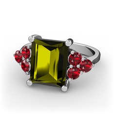 Areli Dikdörtgen Yüzük - Peridot ve garnet 14 ayar beyaz altın yüzük #1w7c46d