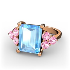 Areli Dikdörtgen Yüzük - Akuamarin ve pembe kuvars 18 ayar rose altın yüzük #1wdw5hr