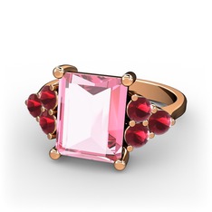 Pembe kuvars ve kök yakut 925 ayar rose altın kaplama gümüş yüzük