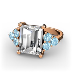 Areli Dikdörtgen Yüzük - Swarovski ve akuamarin 18 ayar rose altın yüzük #1x7k422