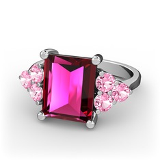 Rodolit garnet ve pembe kuvars 18 ayar beyaz altın yüzük