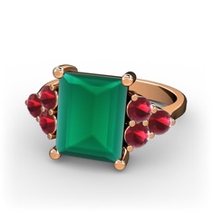 Areli Dikdörtgen Yüzük - Kök zümrüt ve kök yakut 925 ayar rose altın kaplama gümüş yüzük #1xxnndc