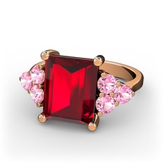 Areli Dikdörtgen Yüzük - Garnet ve pembe kuvars 8 ayar rose altın yüzük #1yp9oqa