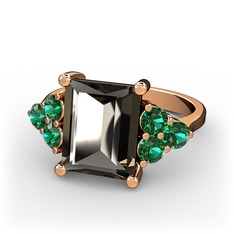 Areli Dikdörtgen Yüzük - Dumanlı kuvars ve yeşil kuvars 14 ayar rose altın yüzük #253ipg