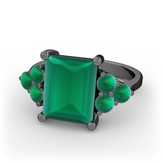 Areli Dikdörtgen Yüzük - Kök zümrüt 925 ayar siyah rodyum kaplama gümüş yüzük #2mu0jl