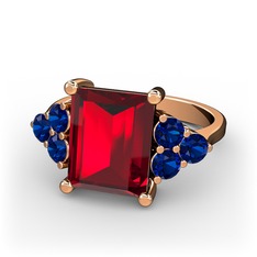 Garnet ve lab safir 14 ayar rose altın yüzük