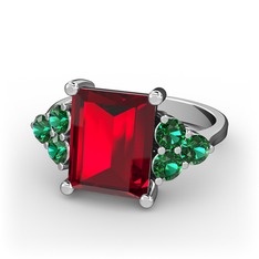 Garnet ve yeşil kuvars 18 ayar beyaz altın yüzük