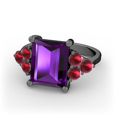 Areli Dikdörtgen Yüzük - Ametist ve kök yakut 925 ayar siyah rodyum kaplama gümüş yüzük #3pznuq