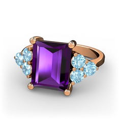 Areli Dikdörtgen Yüzük - Ametist ve akuamarin 18 ayar rose altın yüzük #3uingj