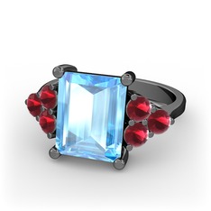 Areli Dikdörtgen Yüzük - Akuamarin ve kök yakut 925 ayar siyah rodyum kaplama gümüş yüzük #3vx1vc