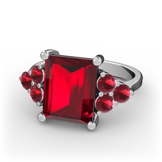 Areli Dikdörtgen Yüzük - Garnet ve kök yakut 8 ayar beyaz altın yüzük #3x2d7g