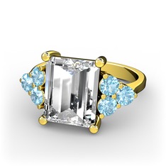 Areli Dikdörtgen Yüzük - Swarovski ve akuamarin 14 ayar altın yüzük #40mpyf
