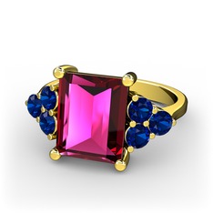 Rodolit garnet ve lab safir 18 ayar altın yüzük